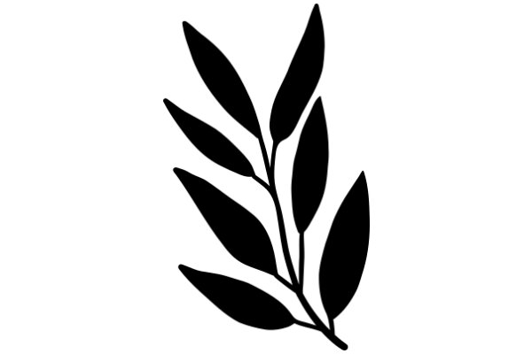 Stylized Black Silhouette of a Plant with Leaves