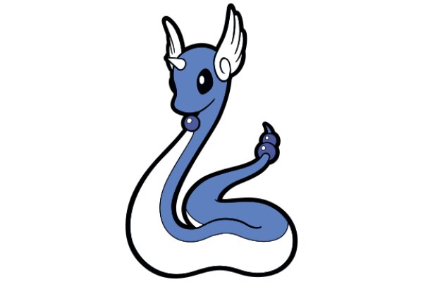 Whimsical Blue Creature with Horns and a Tail, Smiling and Waving