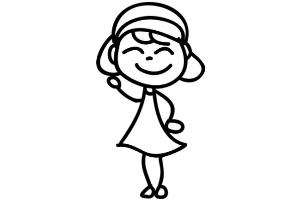 A Simple Line Drawing of a Happy Cartoon Girl