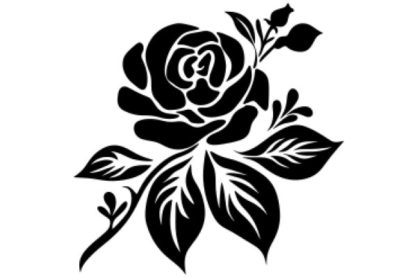 Elegant Black Rose with Leaves and Stem