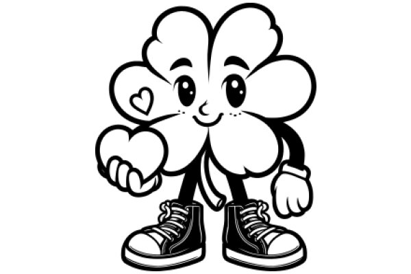 A Heartwarming Illustration of a Cartoon Flower Character Holding a Heart