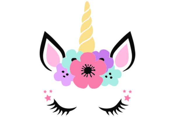 Whimsical Unicorn Mask with Flowery Eyes and Stars