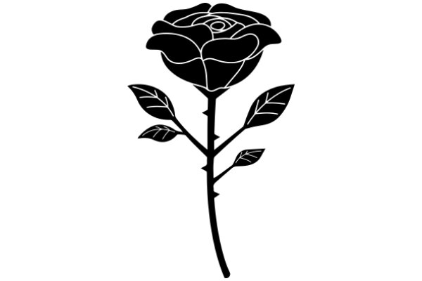 Silhouette of a Rose with Leaves