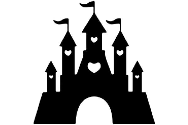 Silhouette of a Castle with Heart Symbols