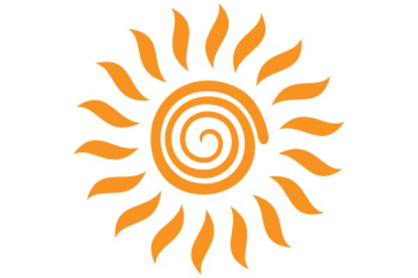 Vibrant Sunburst Logo with Orange Rays and Swirl Design