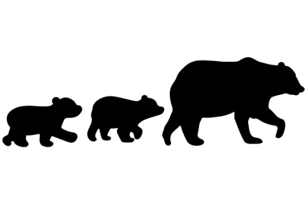 A Silhouette of a Family of Bears Walking Together