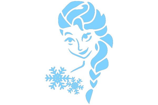 Stylized Blue Snowflake and Woman's Face Design