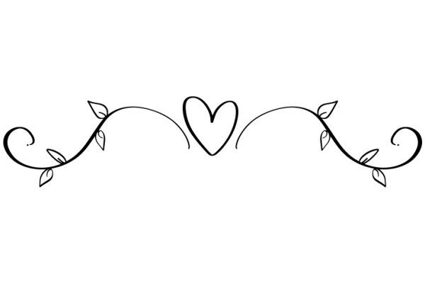 A Simple, Line Drawing of a Heart and Leaves