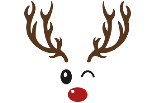 Stylized Reindeer Face with Antlers and Red Nose