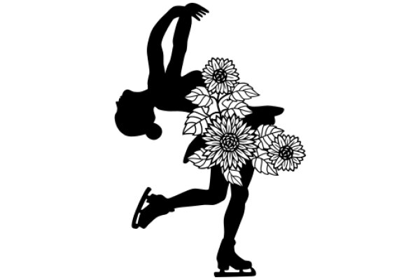 Silhouette of a Roller Skater with Flowers