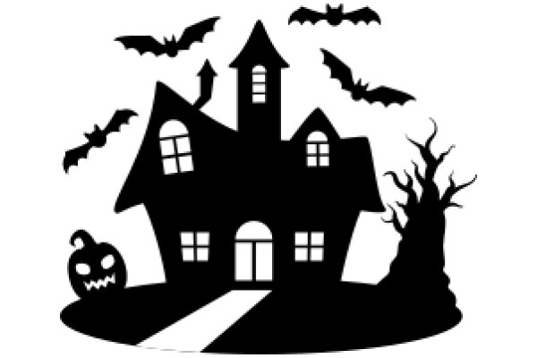 Midnight Halloween: A Silhouette of a Haunted House and Bats