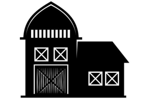 A Silhouette of a House and Barn with X-Shaped Windows