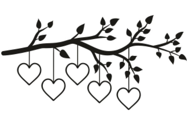 Elegant Silhouette of a Tree with Heart-Shaped Leaves and Branches