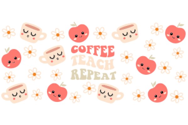 Coffee Teach Repeat: A Playful Pattern of Apple Cups and Flower Apples