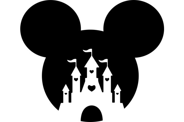 Silhouette of Mickey Mouse and Castle with Hearts