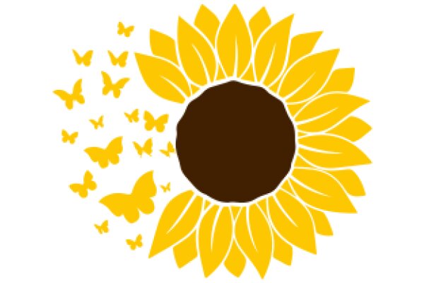 A Sunflower with Butterflies in a White Background