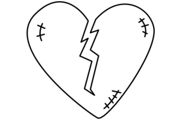 A Simple Line Drawing of a Heart with a Crack