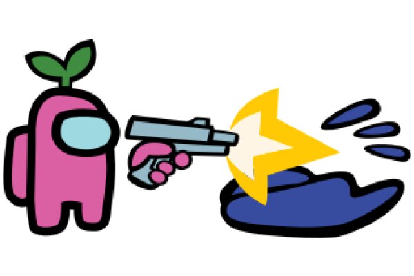 A Playful Scene of a Pink Creature with a Gun and a Star