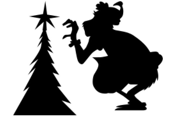 Silhouette of a Silly Creature and a Christmas Tree