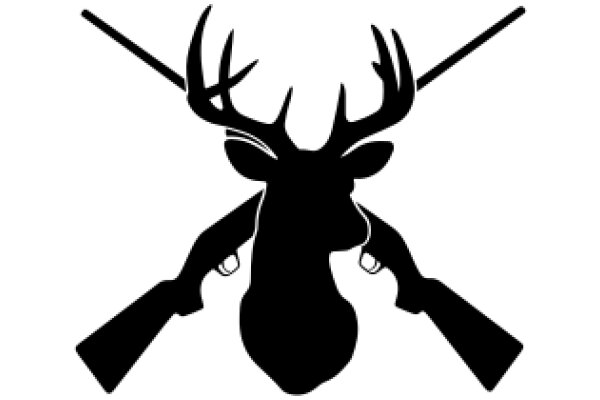 Silhouette of a Deer with Antlers and Two Guns