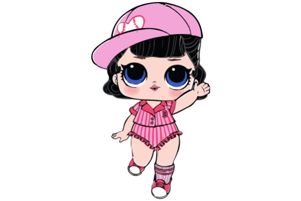 Cute Cartoon Character in a Pink Hat and Pink Shirt