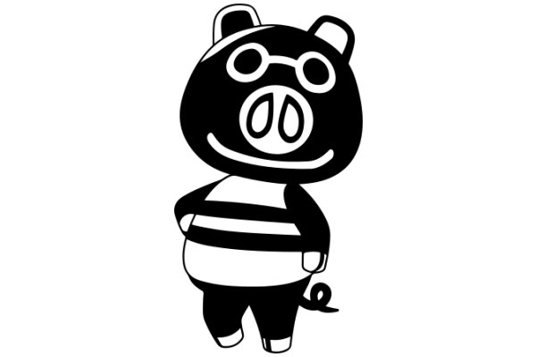 A Stylish Cartoon Pig with Glasses and a Striped Shirt