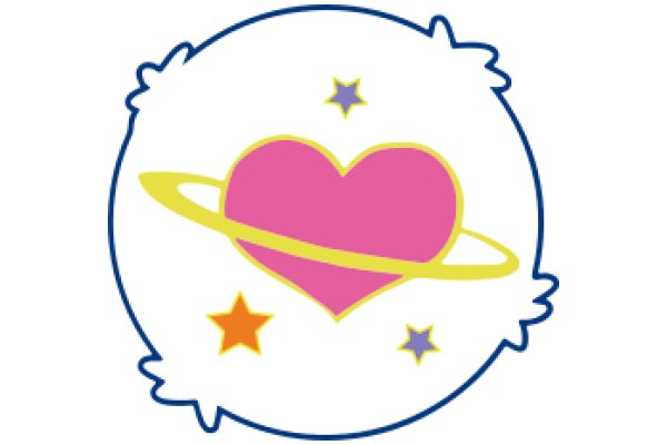 A Whimsical Logo: A Pink Heart Surrounded by Stars and a Planet