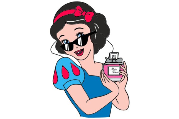 A Stylish Cartoon Character with a Pink Perfume Bottle and Sunglasses