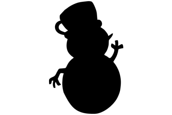 Silhouette of a Snowman with a Hat and a Cane