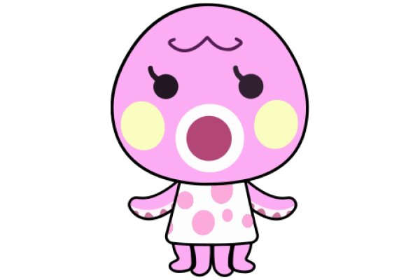 Adorable Pink Cartoon Character with Big Eyes and a Smile