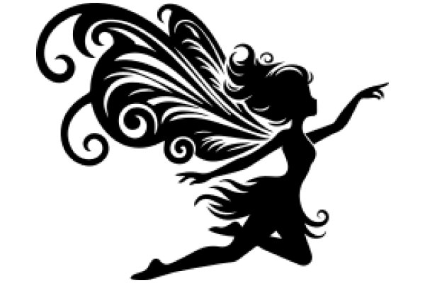 Elegant Silhouette of a Female Figure with Wings, Embracing a Dance-like Pose