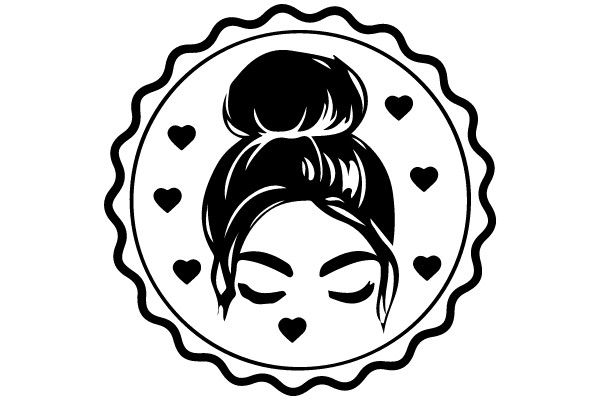 Illustration of a Woman's Face with Hearts and a Hair Bun