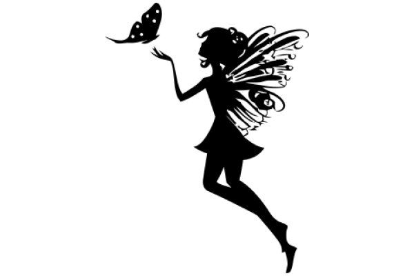 Silhouette of a Fairy with a Butterfly in Flight