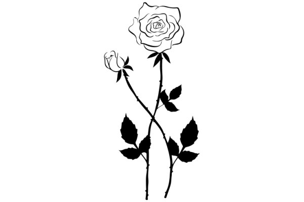 A Single Rose with Leaves, in