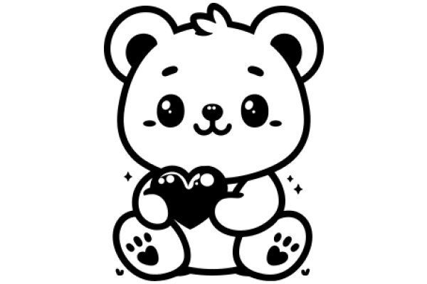 Adorable Line Drawing of a Teddy Bear with a Heart