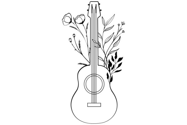 A Musical Bouquet: A Guitar, Flowers, and Leaves