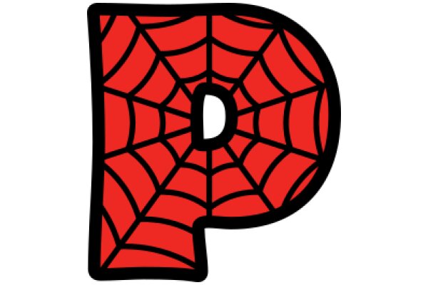 Vibrant Red Spider Web with a Black Letter 'P' at the Center