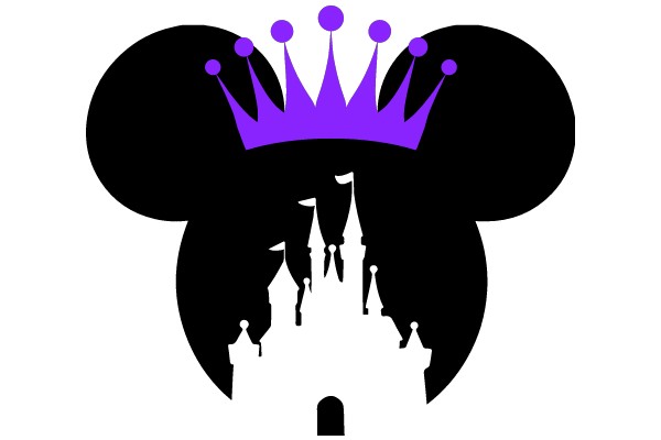 A Silhouette of a Castle and Mickey Mouse's Head with a Purple Crown