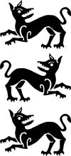 Silhouette of a Playful Black Cat with a Tail, in Three Positions