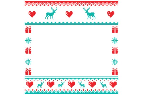 Holiday-Themed Border with Christmas Deer and Hearts