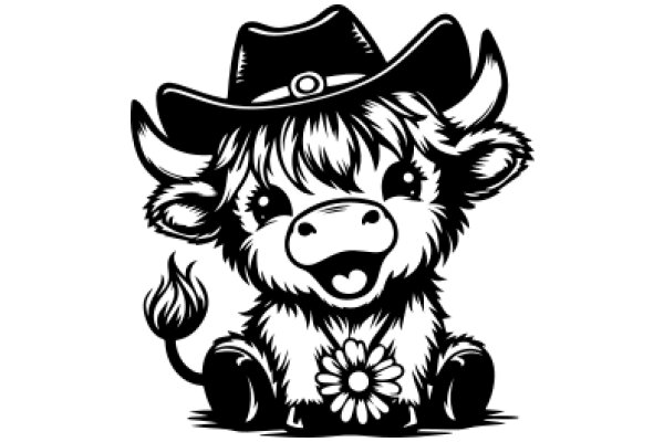 A Cute Cow Character with a Flower and Cowboy Hat