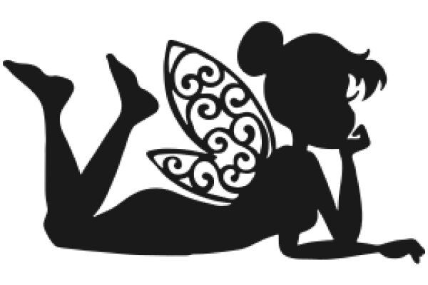 A Silhouette of a Girl with a Butterfly, Lying on Her Stomach