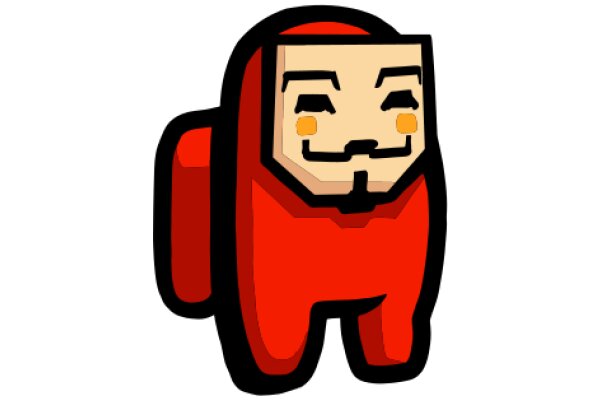 A Playful Pixel Art Character: A Red-Headed Cartoon Character with a Mustache and a Smile, Standing Against a White Background.