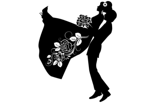 Silhouette of a Couple with Flowers and a Rose