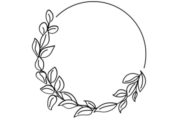 A Simple Line Drawing of a Wreath with Leaves