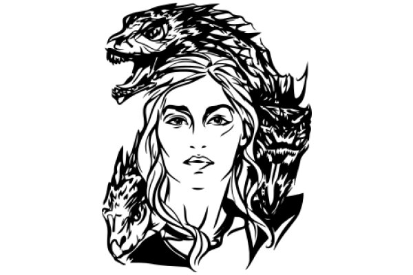 Stylized Portrait of a Woman with a Dragon's Head