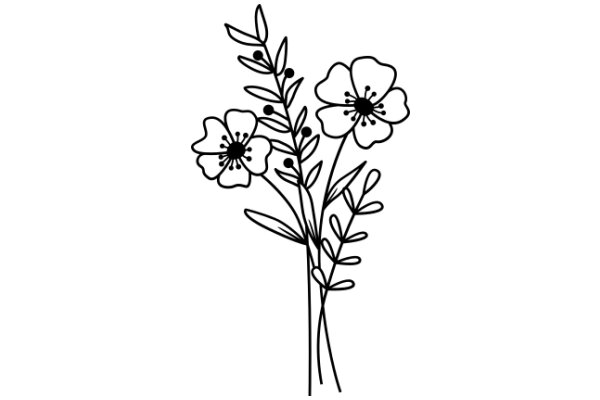 Line Drawing of Two Flower Stems with Flowers