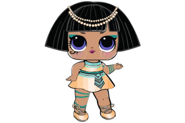 Stylish Animated Character: A Fashionable Doll with a Chic Outfit and Accessories