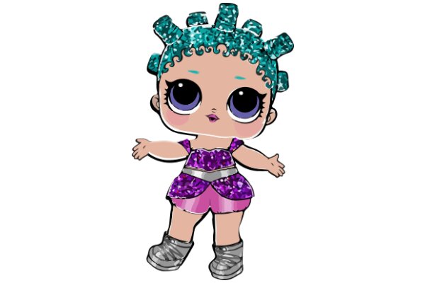 Stylish Cartoon Character with Purple Outfit and Blue Hair