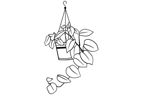 A Whimsical Scene of a Plant in a Basket, with Leaves and Flowers